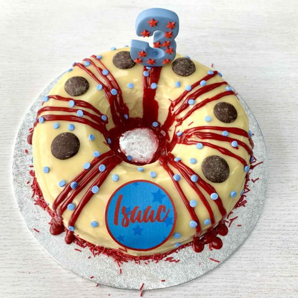 Vegan gluten-free giant baked celebration doughnut cake